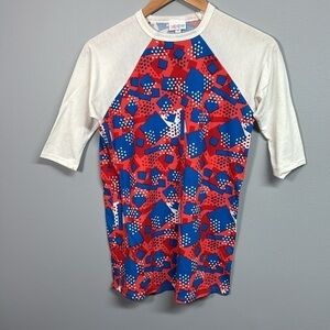 LuLaRoe Red and Blue Geometric Top